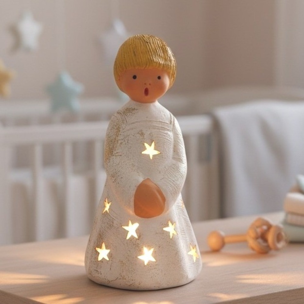 Vintage Jullar Singing Child Angel Figurine, Star Luminary Tea Light  9.75"
